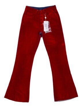 MAISON MARGIELA MM6 Red Velvet Bonded Blue Cotton Blend Denim Flared Leg Jeans